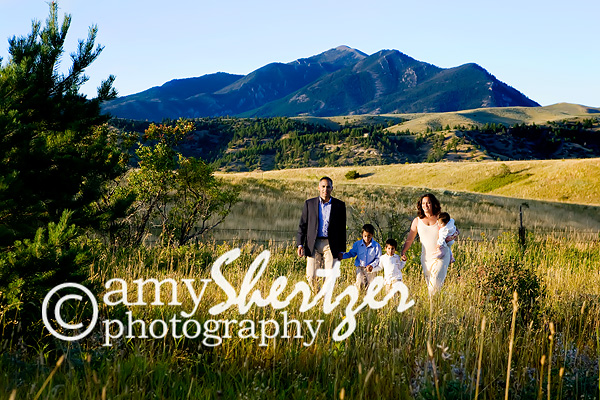 Family photo in front of Bozeman's Bridger mountains